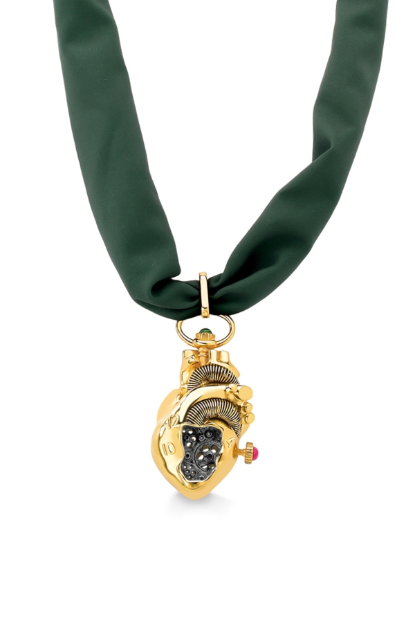 Colar Kairós - Malaquita, Feldspato Laranja, Cordão Verde Esmeralda e Cordão Preto - Coleção Tempoesia Banho: Folheado a Ouro e Ródio Negro