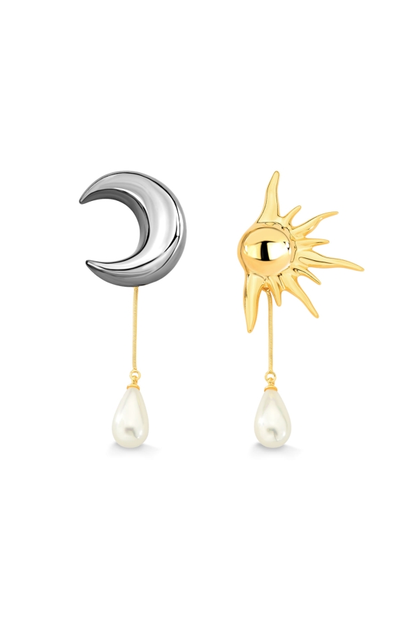 Brinco Eclipse - Pérola - Coleção Tempoesia Banho: Folheado a Ouro e Ródio Negro