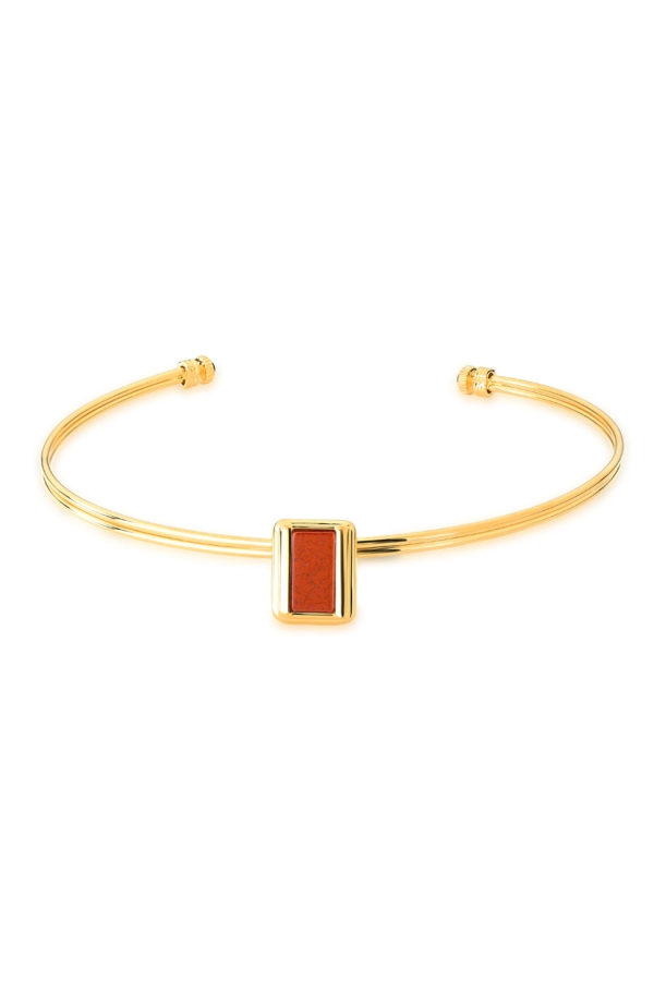 Colar Choker Legado - Jaspe Telha e Malaquita - Coleção Tempoesia Banho: Folheado a Ouro