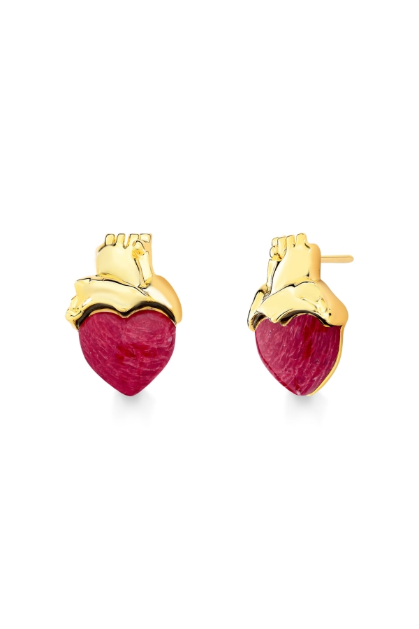 Brinco Amor da Minha Vida - Feldspato Vermelho - Coleção Flor e Ser Amor Banho: Folheado a Ouro