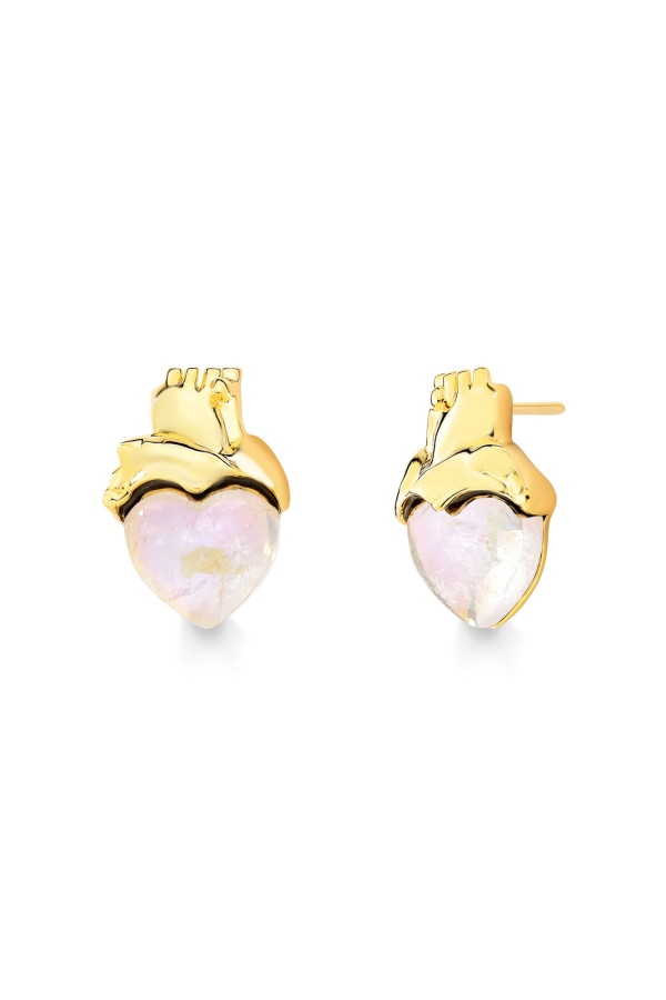 Brinco Amor da Minha Vida - Quartzo Branco Holográfico - Coleção Flor e Ser Amor Banho: Folheado a Ouro