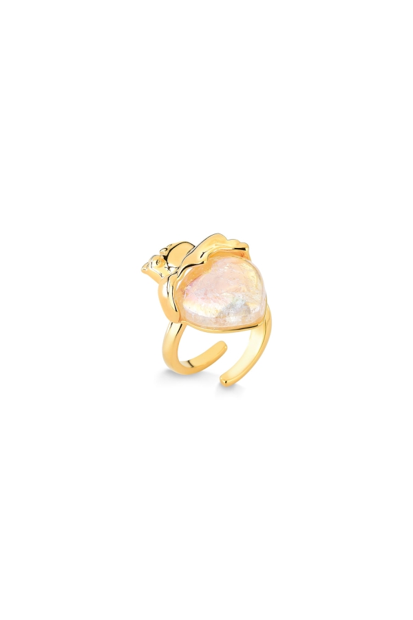 Anel Amor da Minha Vida - Quartzo Branco Holográfico - Coleção Flor e Ser Amor Banho: Folheado a Ouro