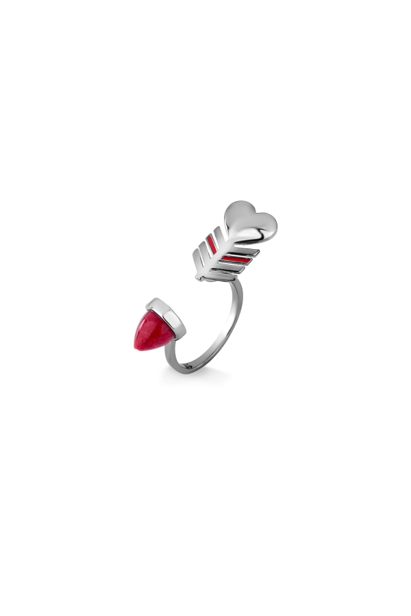 Anel Arrow Heart - Feldspato Vermelho e Esmalte Vermelho - Coleção Flor e Ser Amor Banho: Ródio Negro