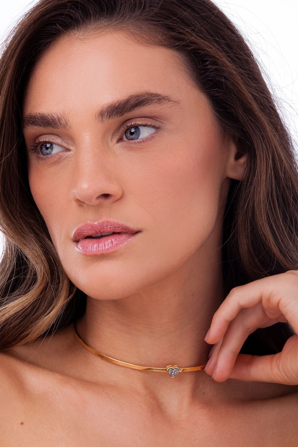 Colar Choker Petit Amour - Drusa Metalizada - Coleção Flor e Ser Amor Banho: Folheado a Ouro - Image 2
