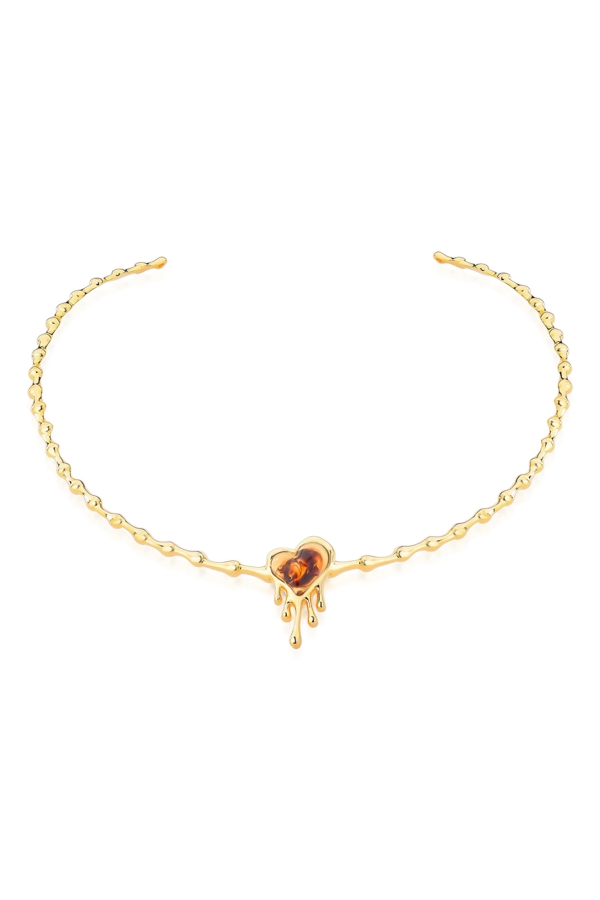 Colar Choker Fervor- Resina Caramelo - Coleção Flor e Ser Amor Banho: Folheado a Ouro