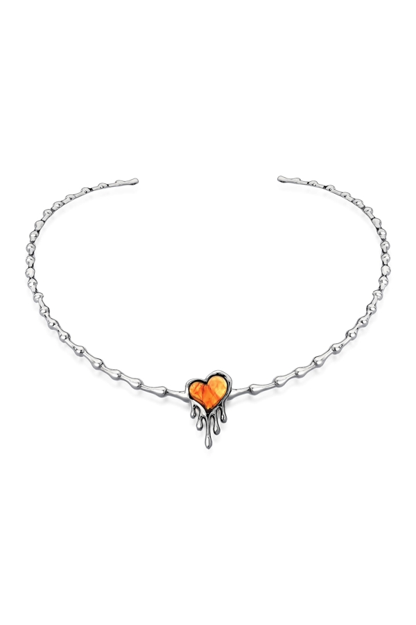 Colar Choker Fervor- Resina Caramelo - Coleção Flor e Ser Amor Banho: Ródio Negro