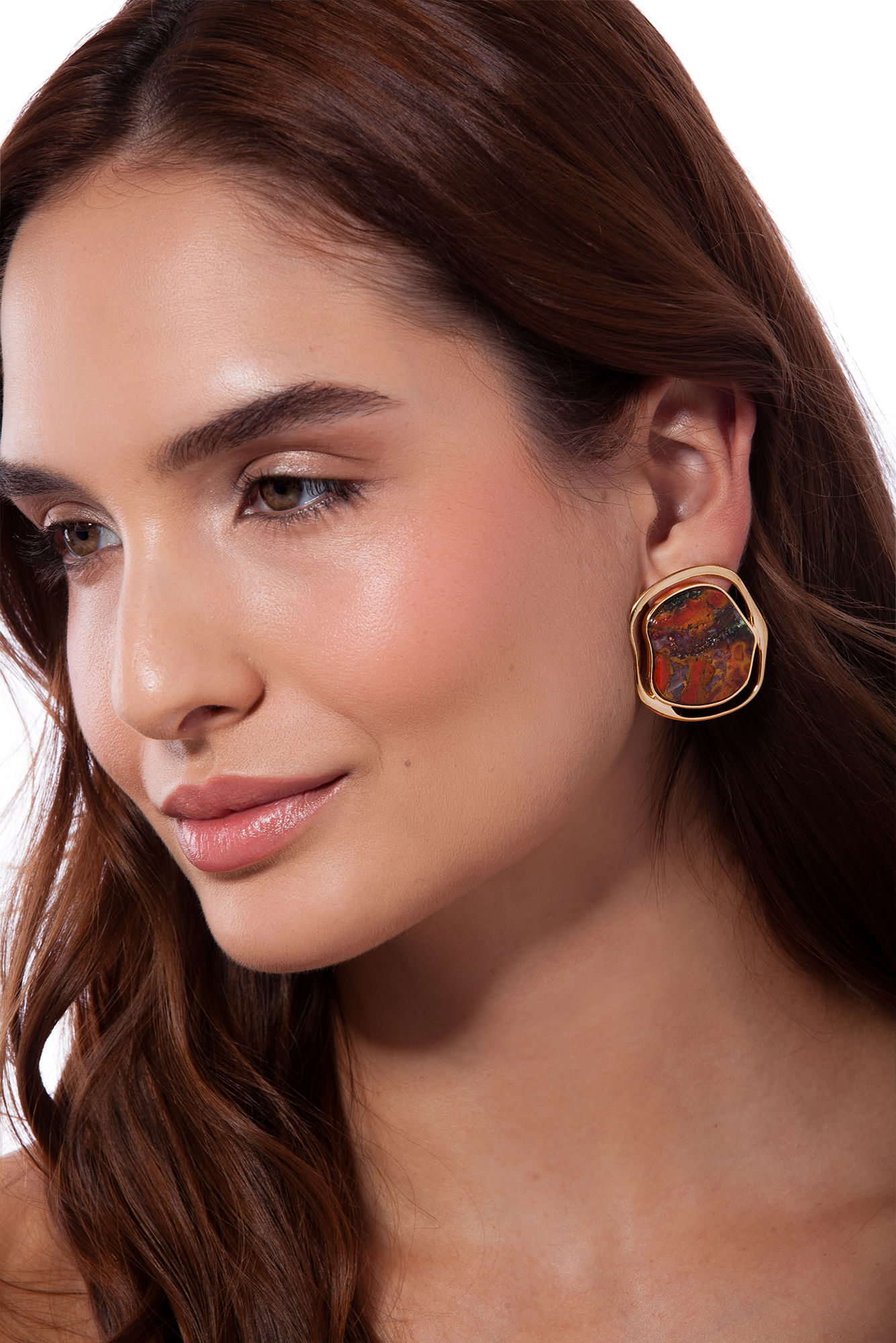 Brinco Soleil - Jaspe Vermelha Iraí - Coleção Acquarella Banho: Folheado a Ouro - Imagem 2