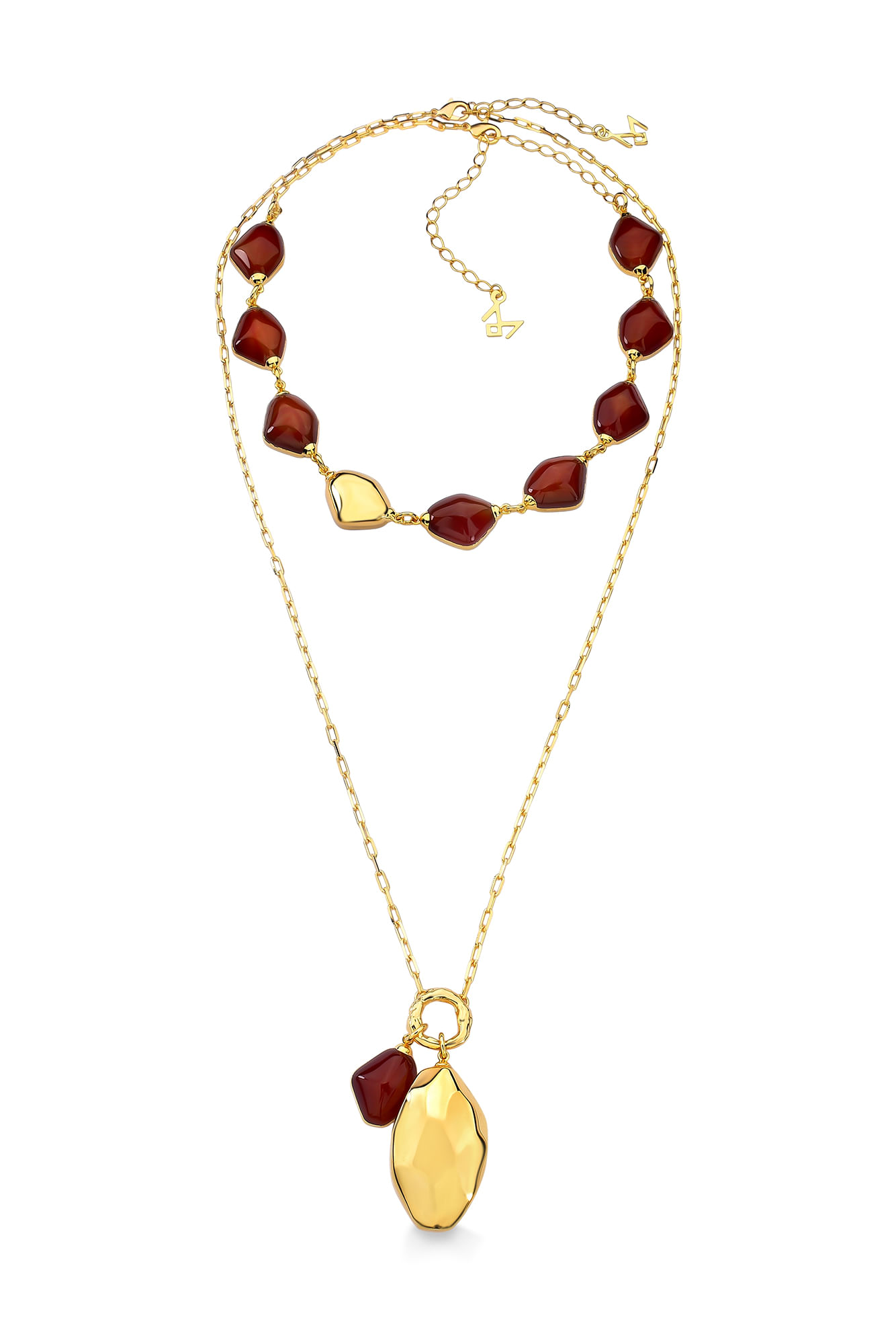 Colar Delírio - Ágata Vermelha - Coleção Alma Banho: Folheado a Ouro