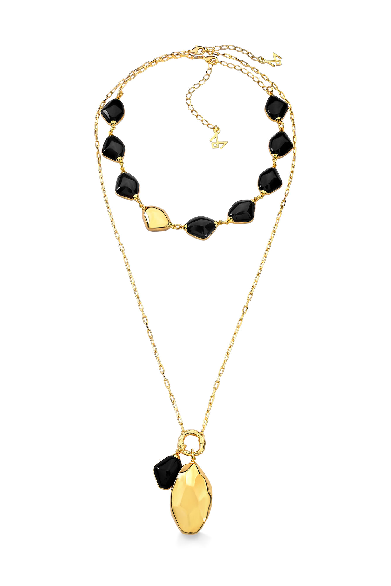 Colar Delírio - Obsidiana Preta - Coleção Alma Banho: Folheado a Ouro