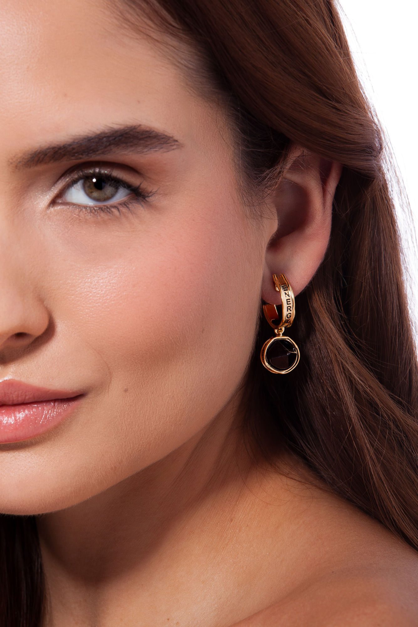 Brinco Energy - Obsidiana Preta - Coleção Believe Banho: Folheado a Ouro - Imagem 2