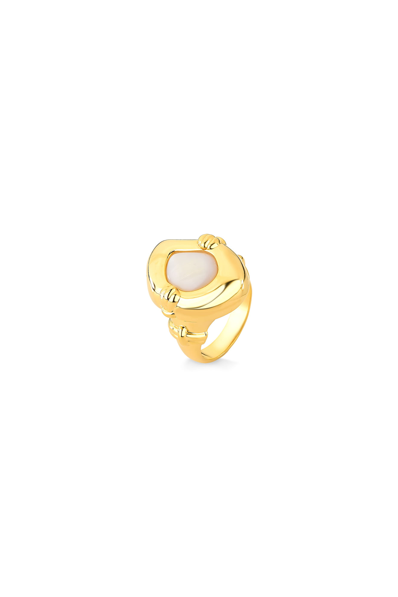 Anel Trama - Madrepérola - Coleção O Abraço Banho: Folheado a Ouro