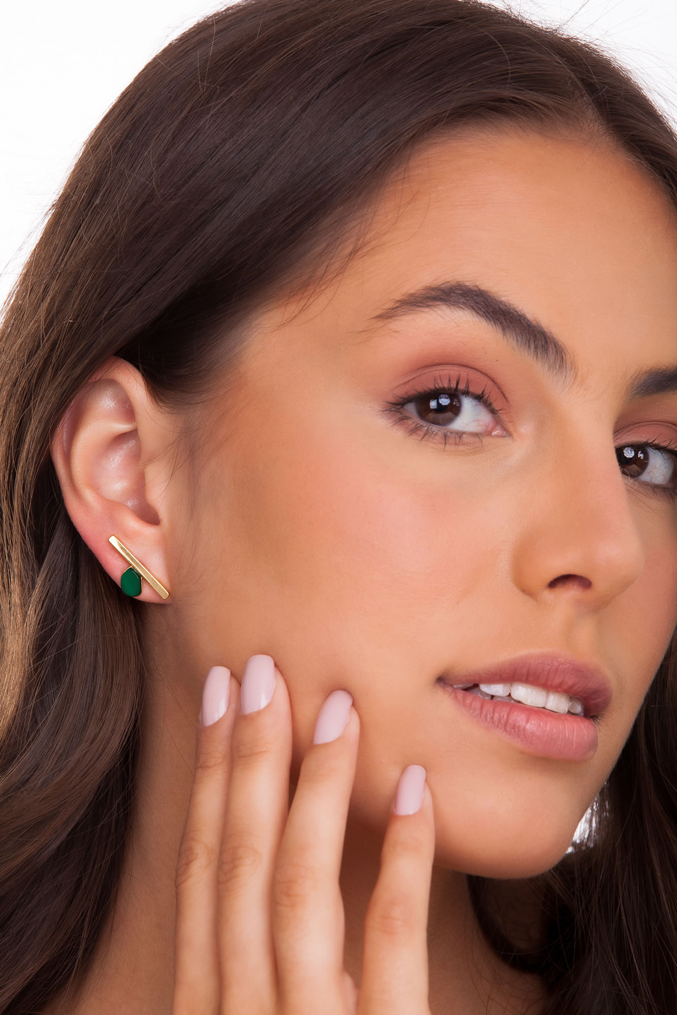 Brinco Obra da Natureza - Ágata Verde - Coleção Galeria Banho: Folheado a Ouro - Imagem 2