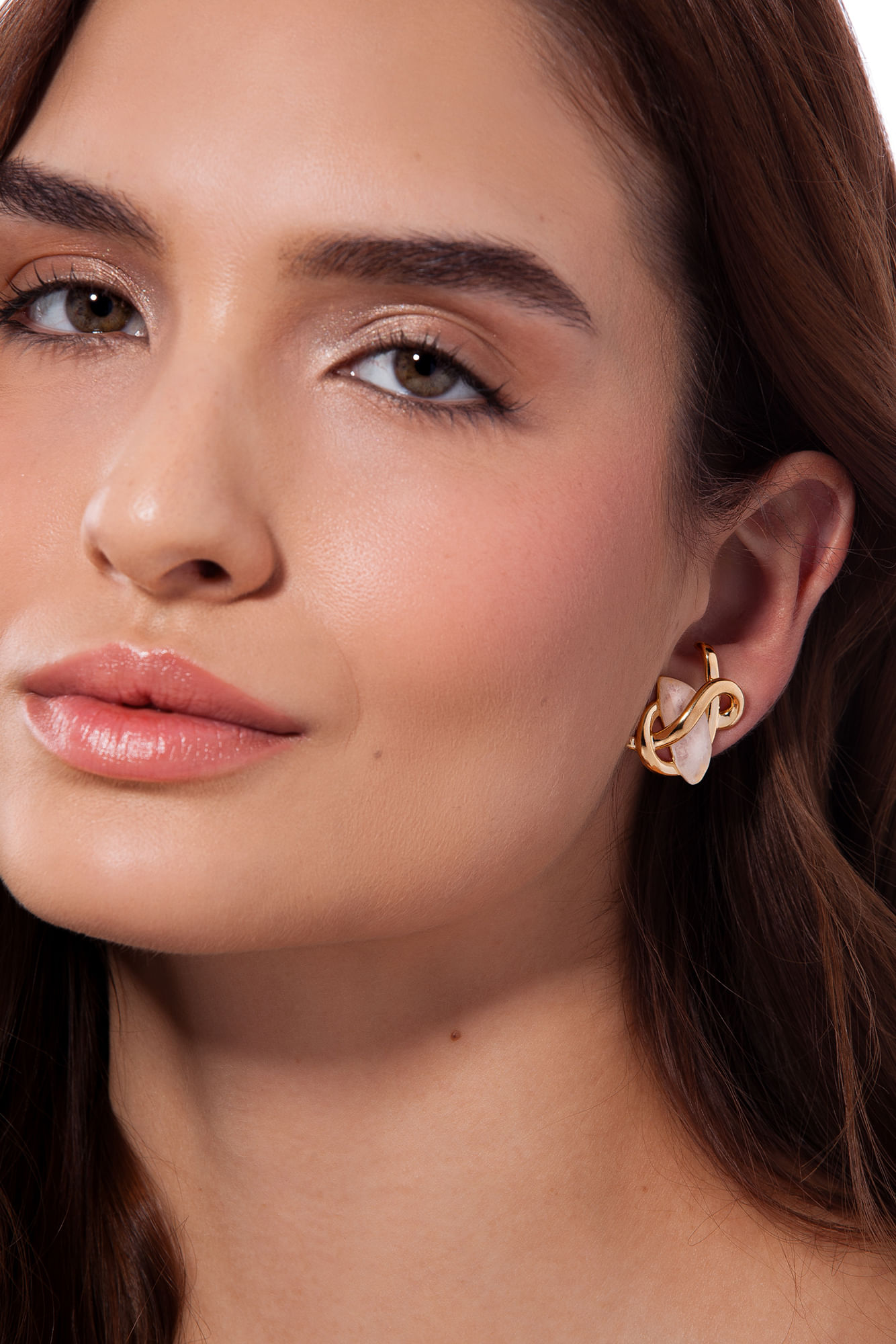 Brinco Reviravolta P - Quartzo Branco - Coleção O Mundo dá Voltas Banho: Folheado a Ouro - Imagem 2