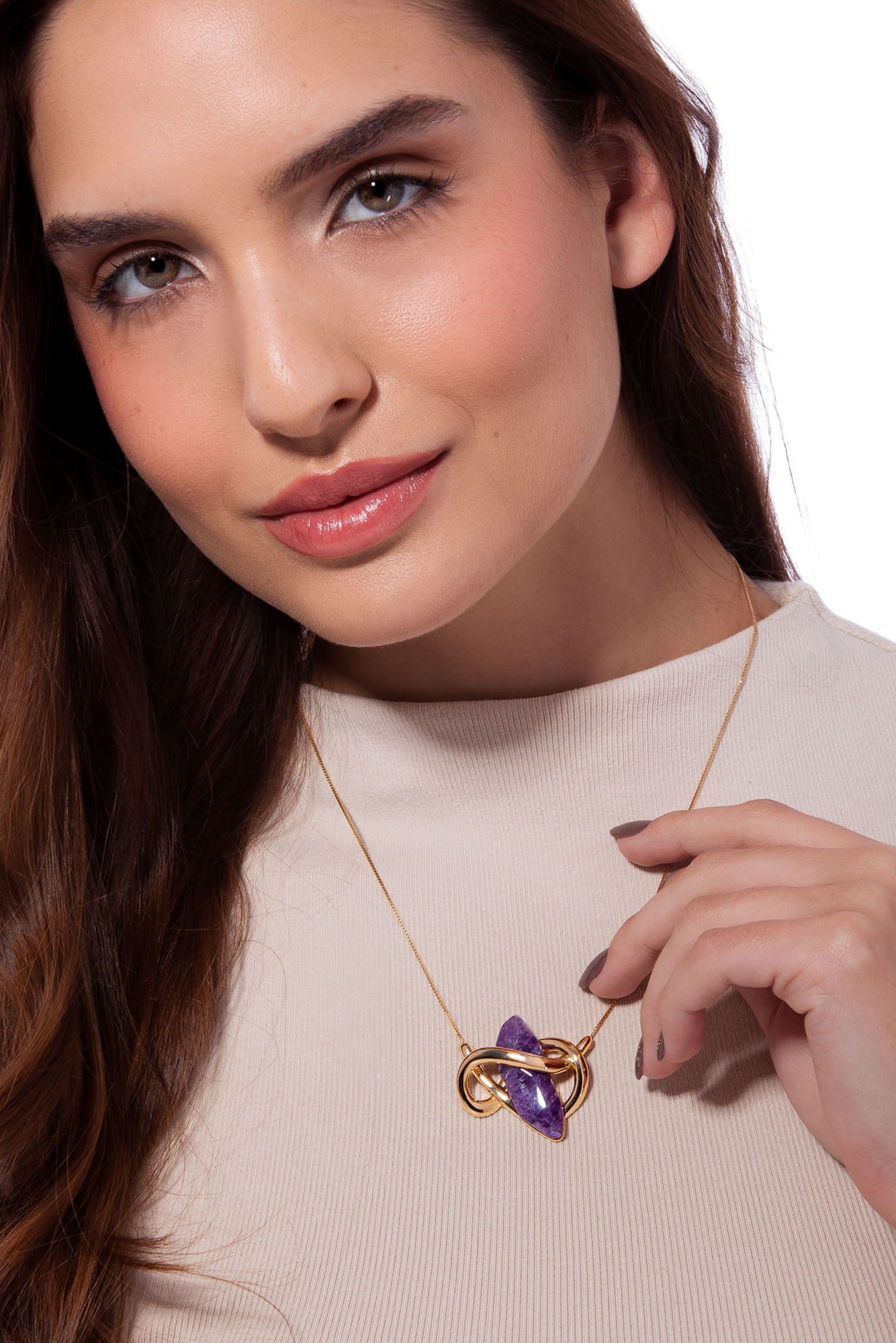 Colar Reviravolta P - Ametista - O Mundo dá Voltas Banho: Folheado a Ouro - Imagem 2