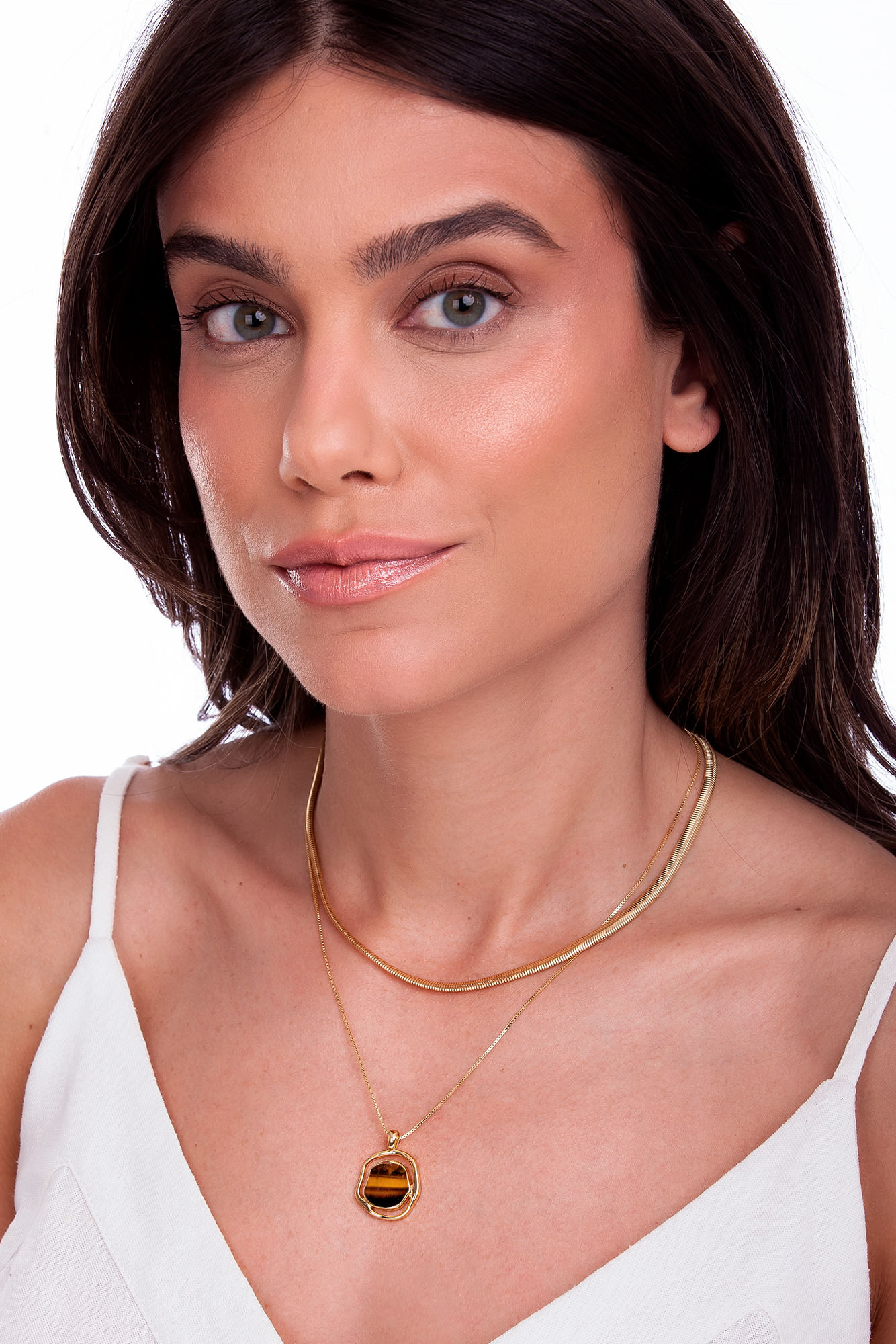 Colar Soleil Baby - Olho de Tigre - Coleção Acquarella Banho: Folheado a Ouro - Imagem 2