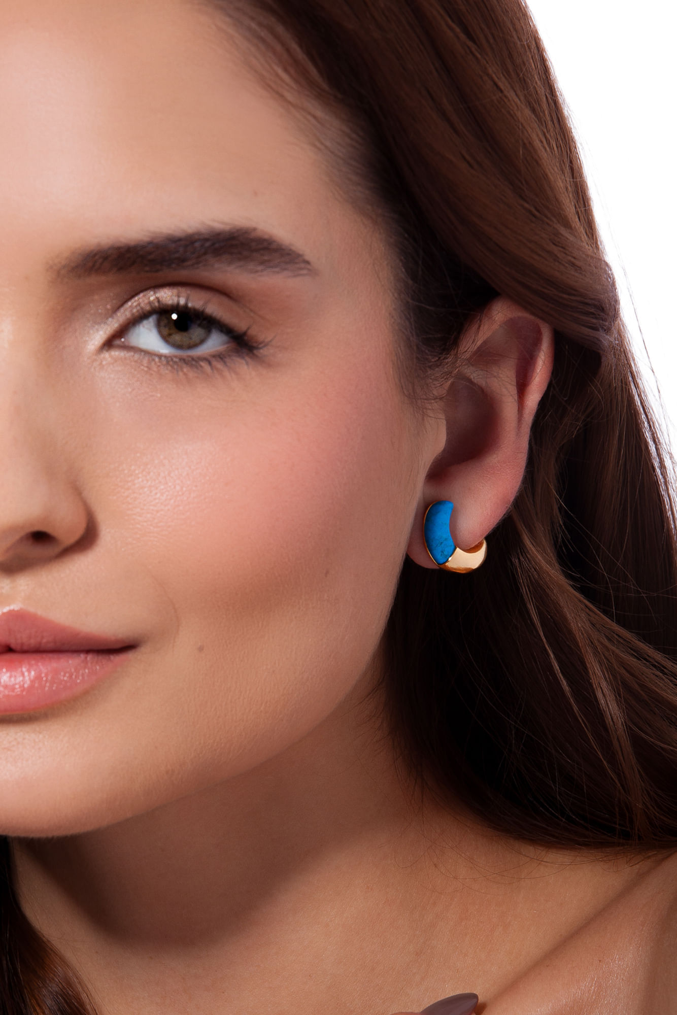 Brinco Vínculo P - Haulita Turquesa - Coleção TRAJEtos Banho: Folheado a Ouro - Imagem 2