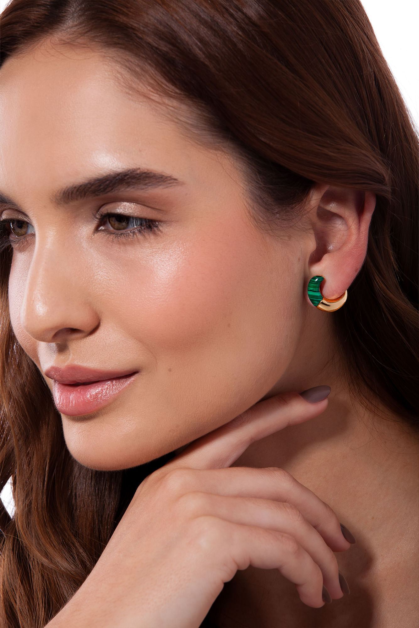 Brinco Vínculo P - Malaquita - Coleção TRAJEtos Banho: Folheado a Ouro - Imagem 2