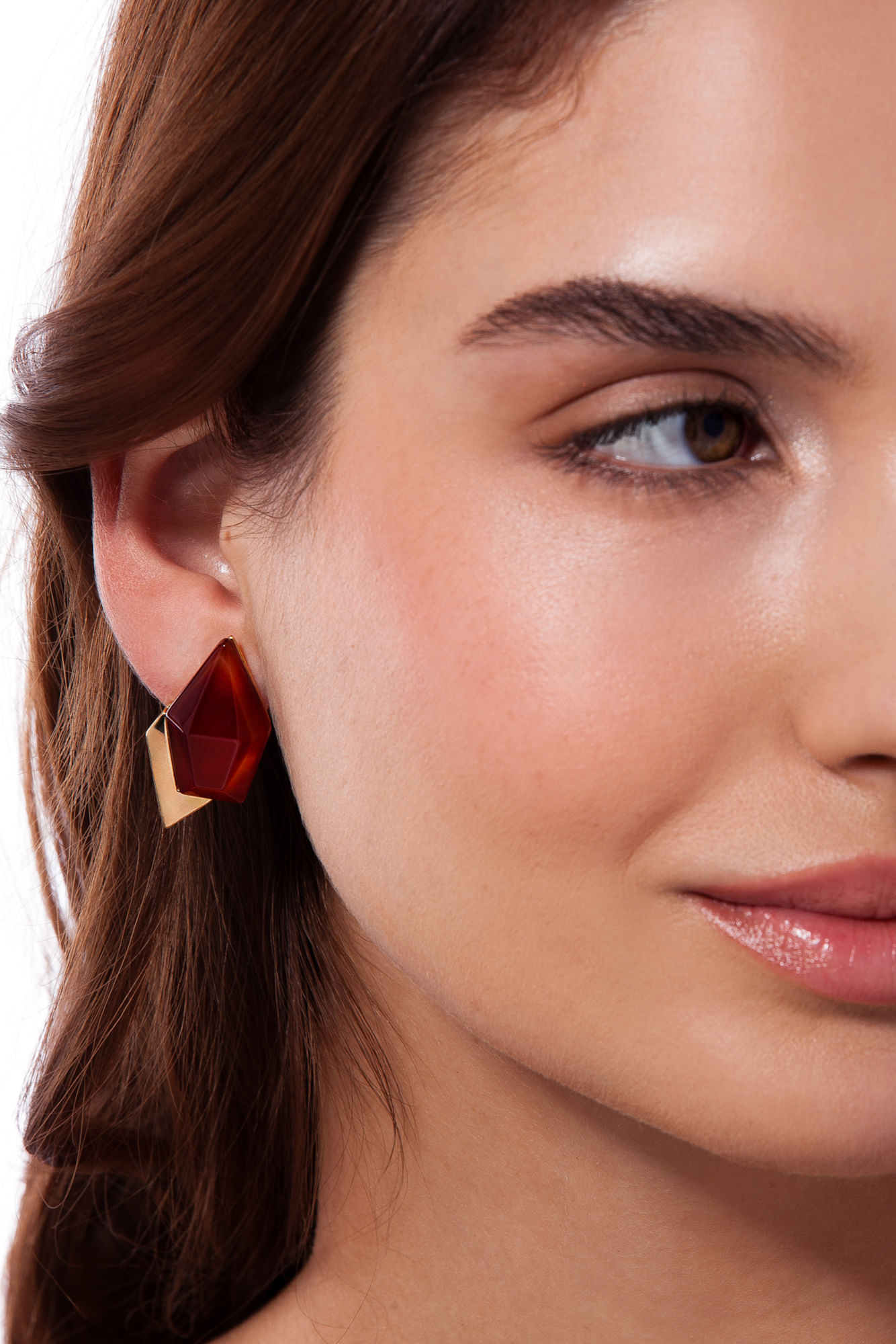 Brinco Enigma - Ágata Vermelha - Coleção Enigma Banho: Folheado a Ouro - Imagem 2