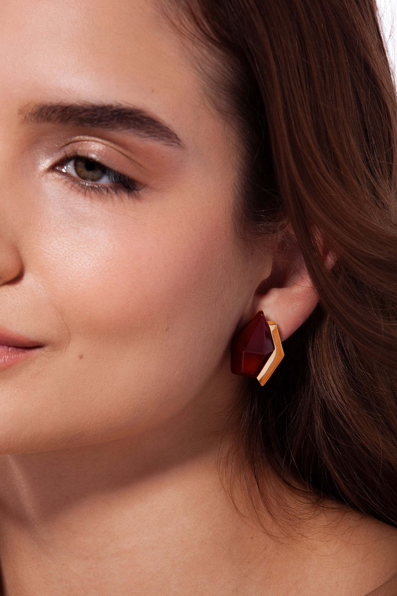 Brinco Enigma - Ágata Vermelha - Coleção Enigma Banho: Folheado a Ouro - Imagem 3