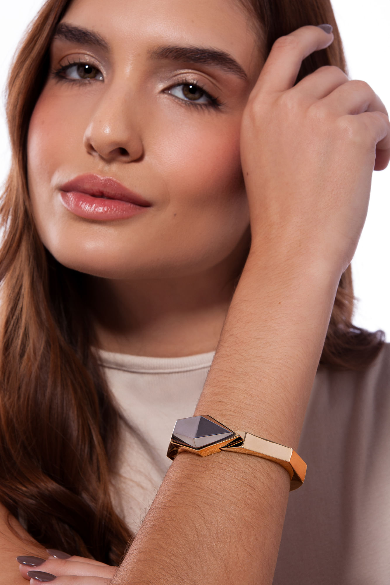 Pulseira Enigma - Ágata Cinza Metalizada - Coleção Enigma Banho: Folheado a Ouro - Imagem 2