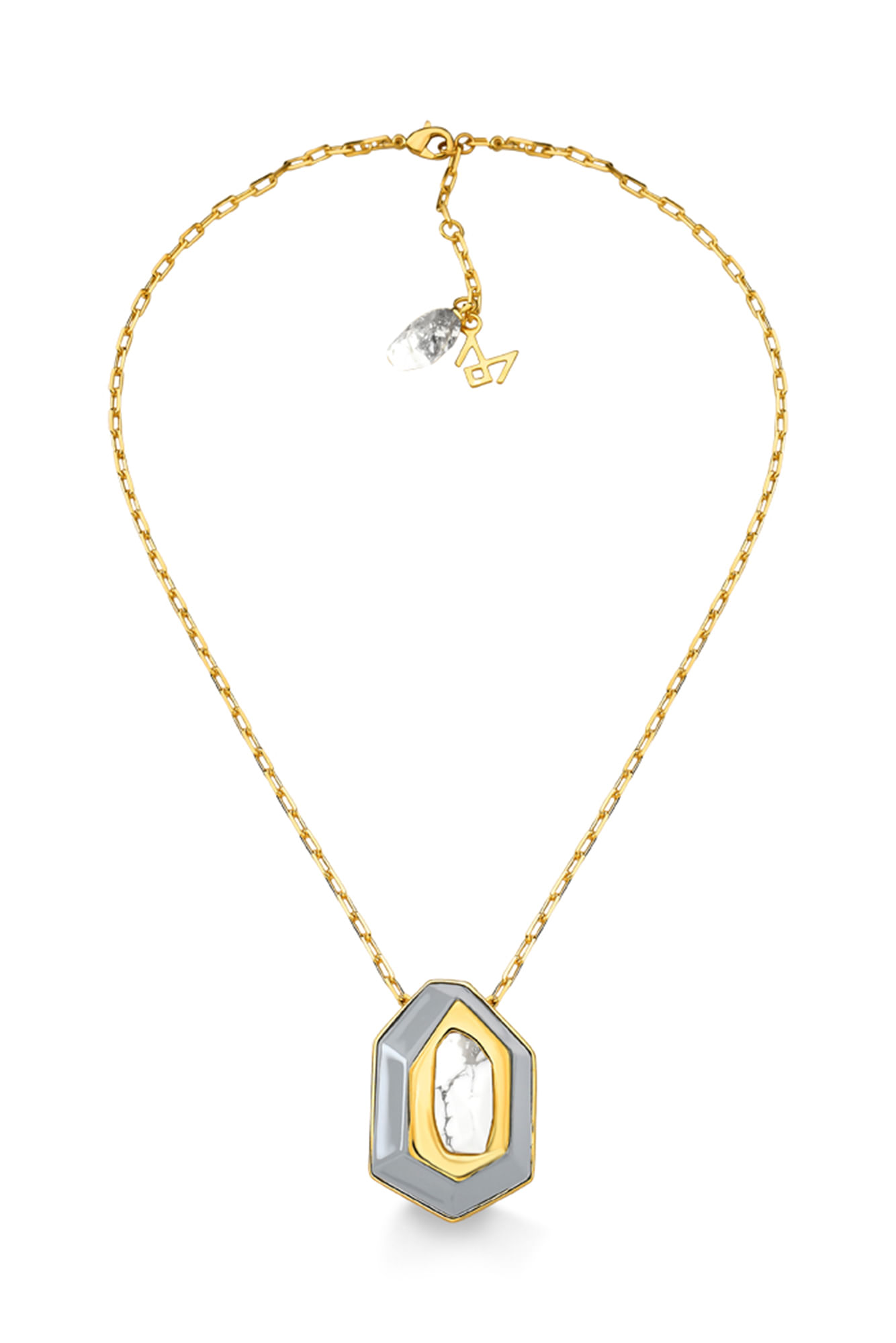 Colar Poesia - Haulita, Madeira e Esmalte Cinza - Coleção Existe em Mim Banho: Folheado a Ouro