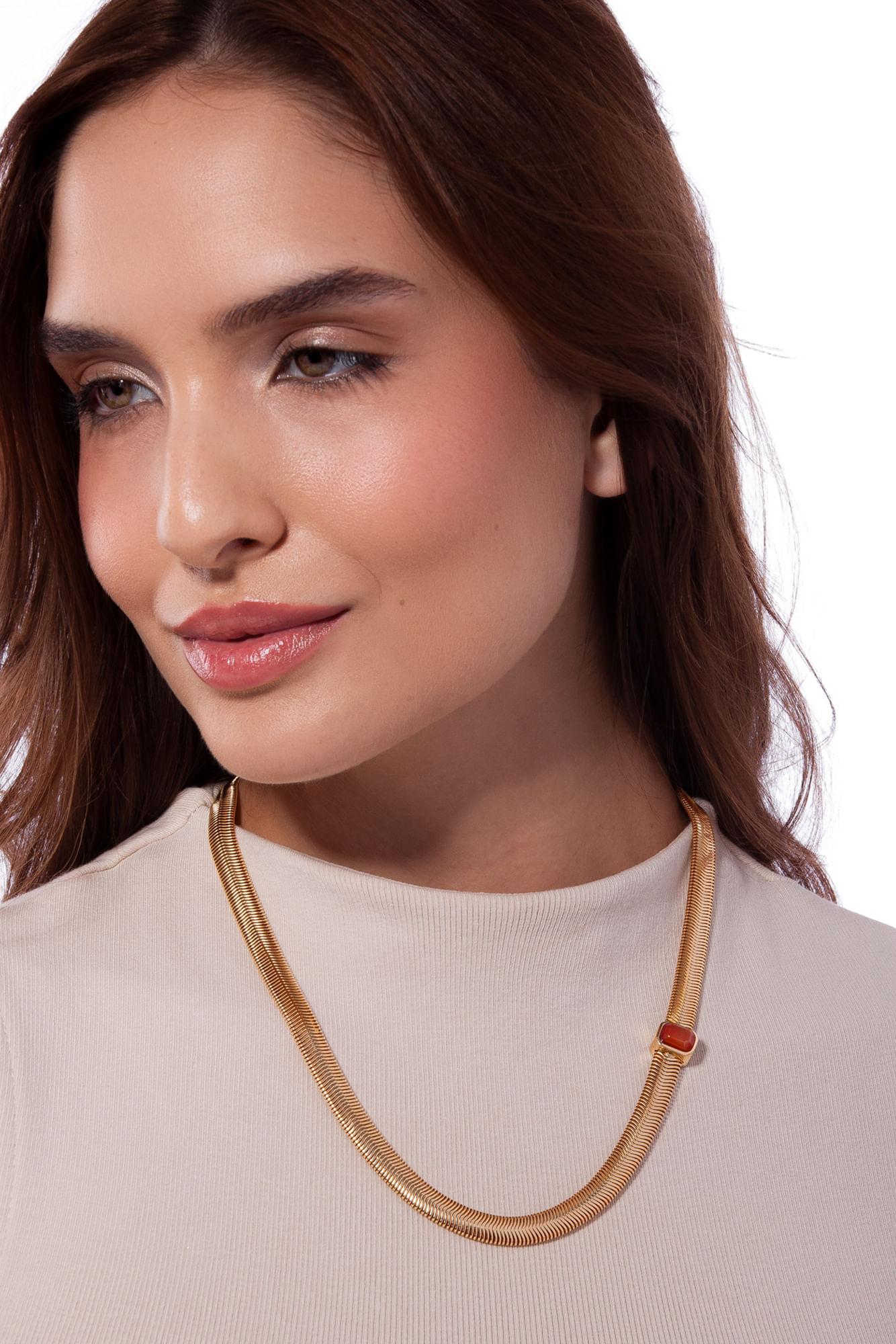 Colar Petrus - Ágata Vermelha - Coleção Inéditos Julho Banho: Folheado a Ouro - Imagem 3