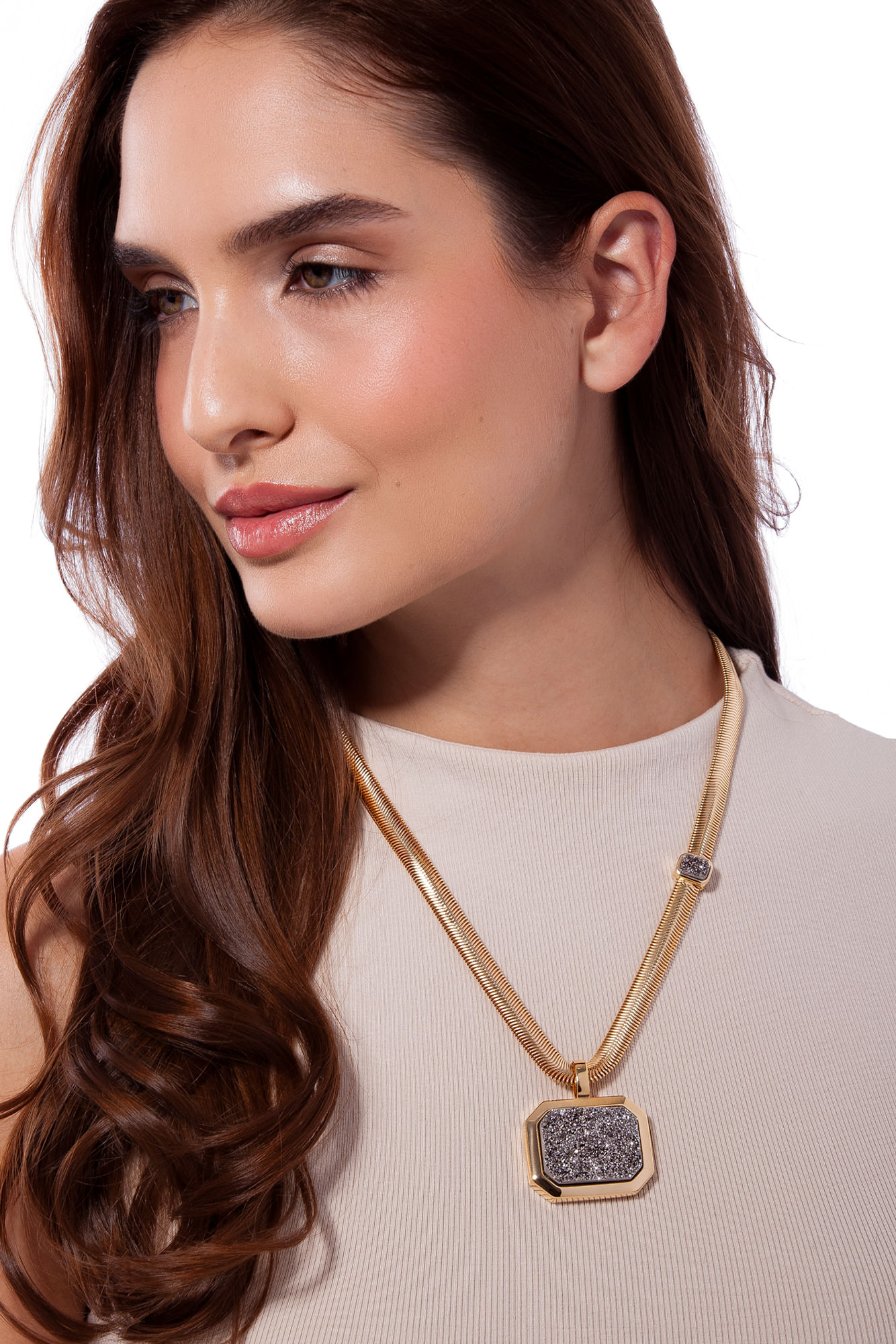 Colar Petrus - Drusa Metalizada - Coleção Inéditos Julho Banho: Folheado a Ouro - Imagem 2