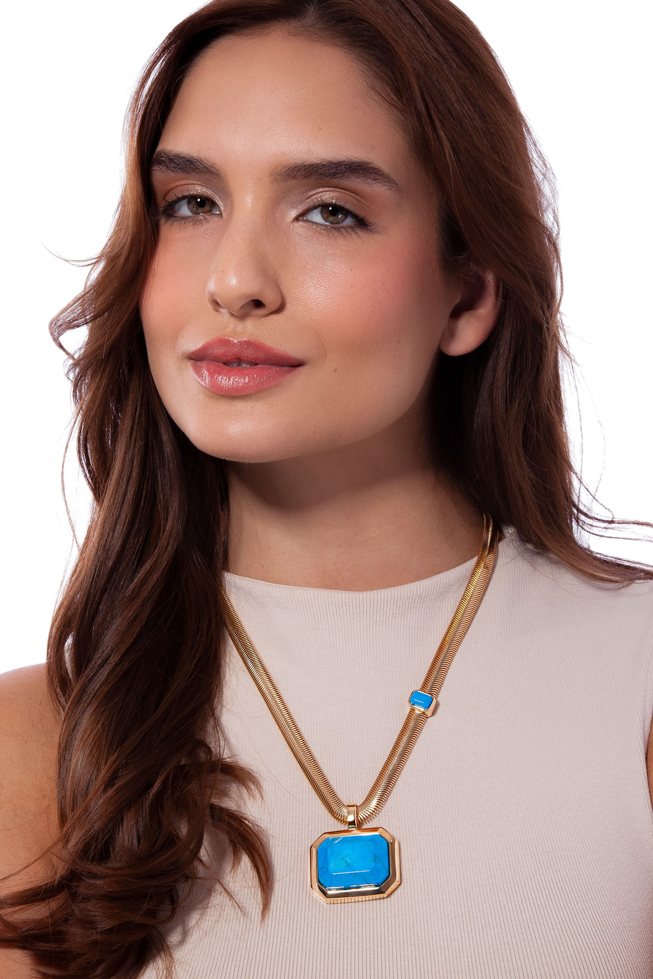 Colar Petrus - Haulita Turquesa - Coleção Inéditos Julho Banho: Folheado a Ouro - Imagem 2