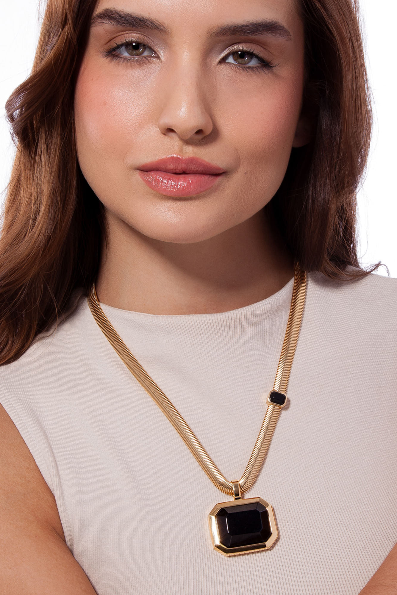 Colar Petrus - Obsidiana Preta - Coleção Inéditos Julho Banho: Folheado a Ouro - Imagem 2