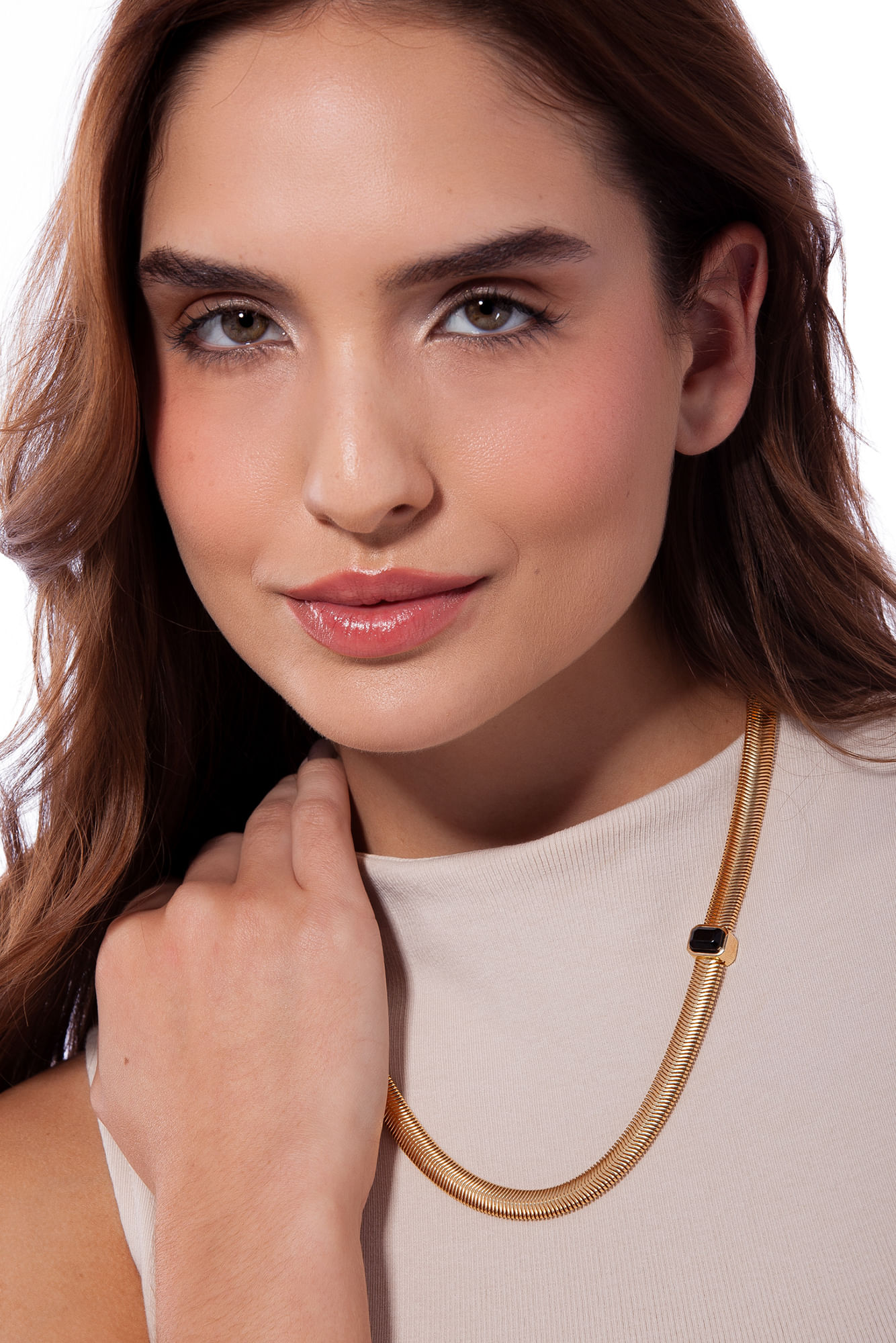 Colar Petrus - Obsidiana Preta - Coleção Inéditos Julho Banho: Folheado a Ouro - Imagem 3