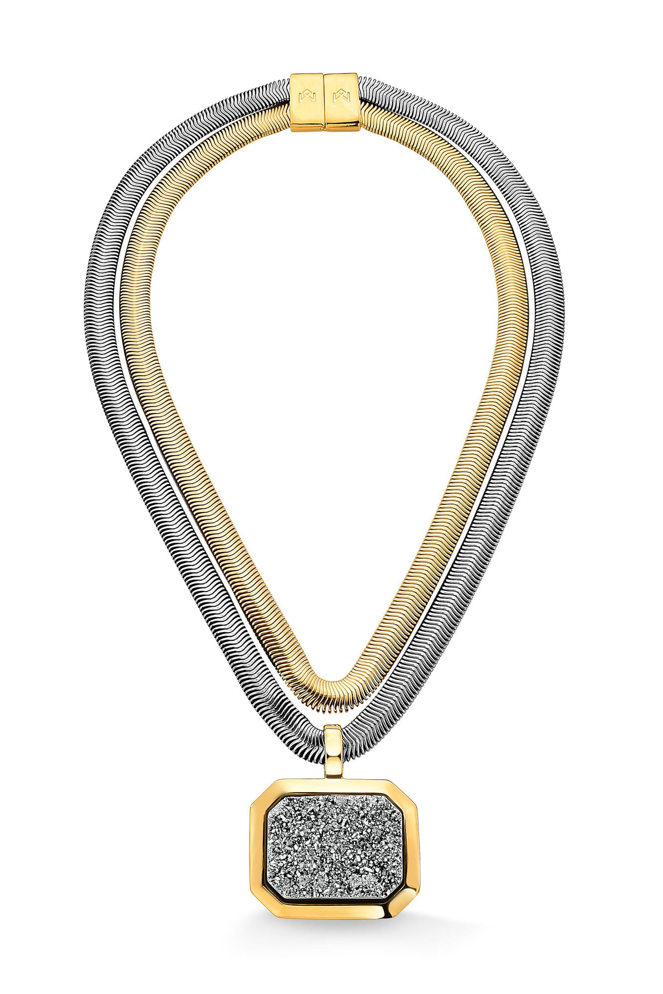 Colar Brillus - Drusa Metalizada - Coleção Inéditos Julho Banho: Folheado a Ouro e Ródio Negro