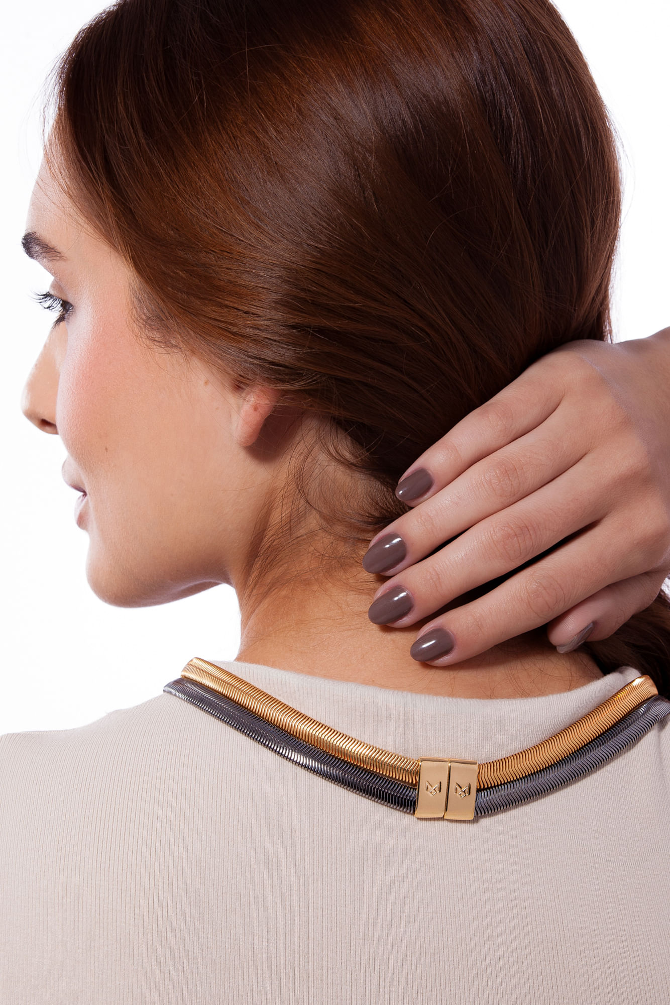 Colar Brillus - Drusa Metalizada - Coleção Inéditos Julho Banho: Folheado a Ouro e Ródio Negro - Imagem 3