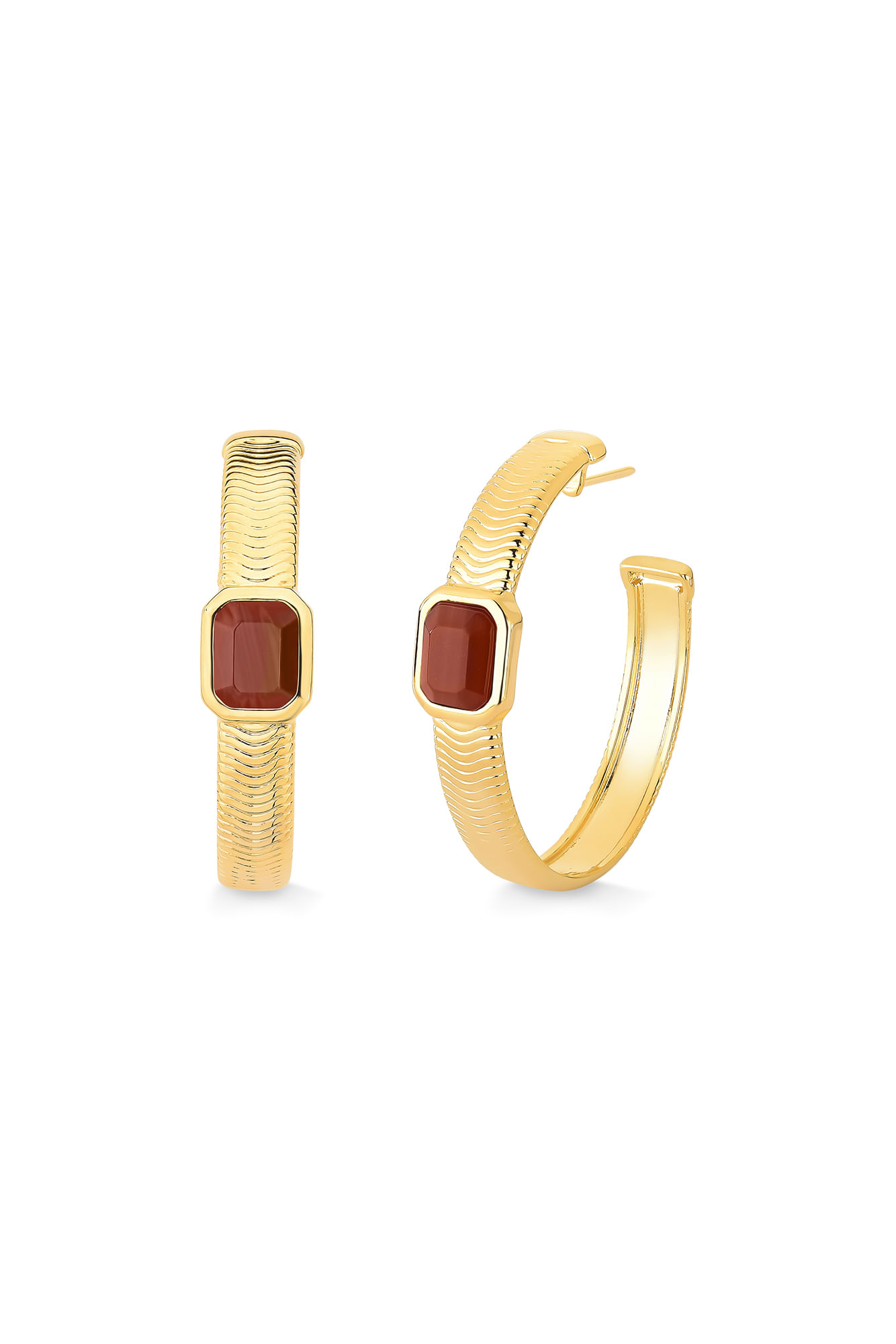 Brinco Hoopetrus - Ágata Vermelha - Coleção Inéditos Julho Banho: Folheado a Ouro