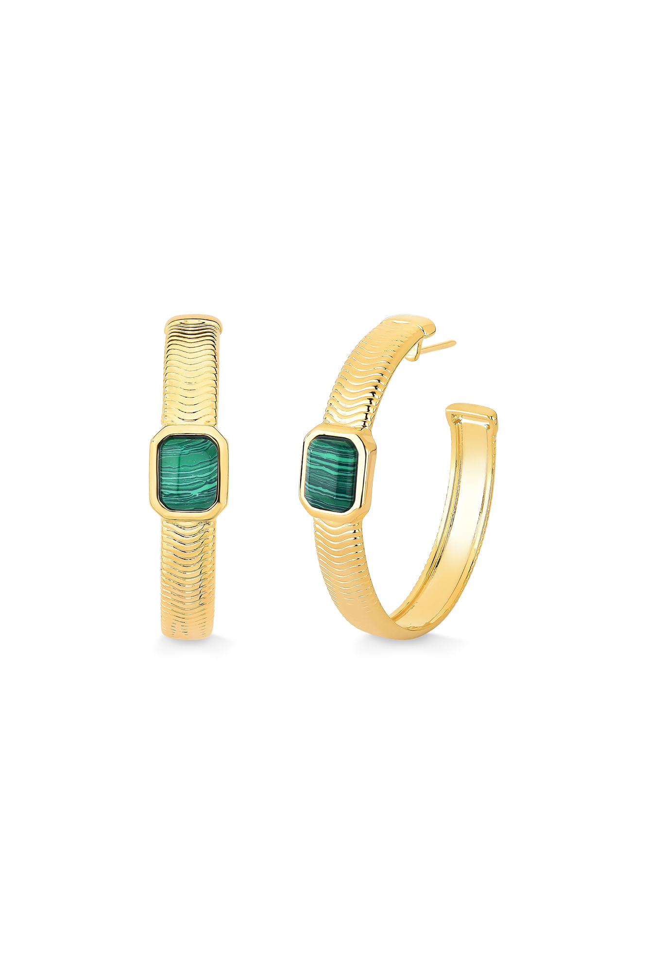 Brinco Hoopetrus - Malaquita - Coleção Inéditos Julho Banho: Folheado a Ouro