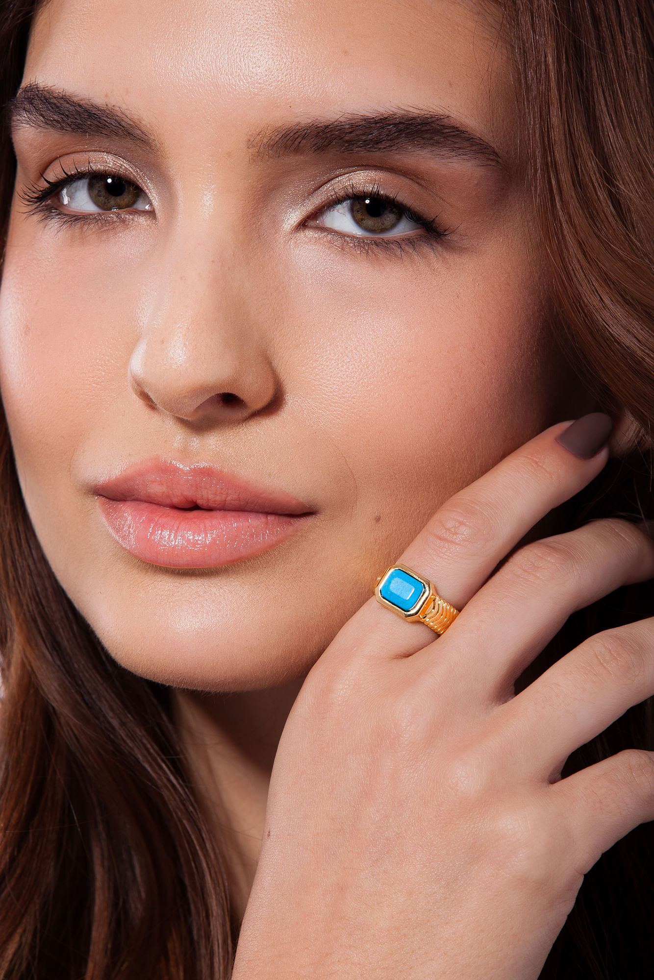 Anel Petrus - Haulita Turquesa - Coleção Inéditos Julho Banho: Folheado a Ouro - Imagem 2