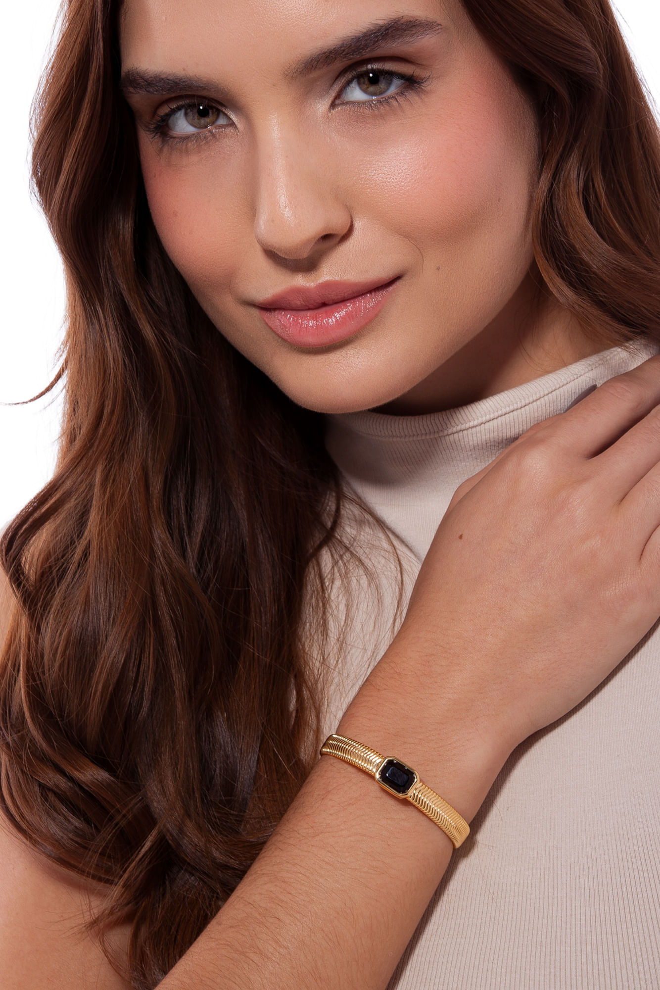 Pulseira Petrus - Obsidiana Preta - Coleção Inéditos Julho Banho: Folheado a Ouro - Imagem 2