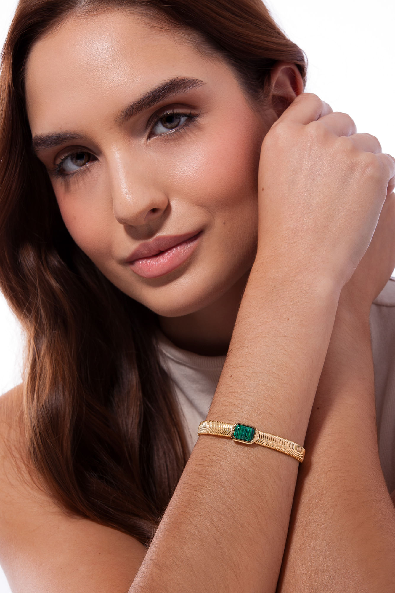 Pulseira Petrus - Malaquita - Coleção Inéditos Julho Banho: Folheado a Ouro - Imagem 2