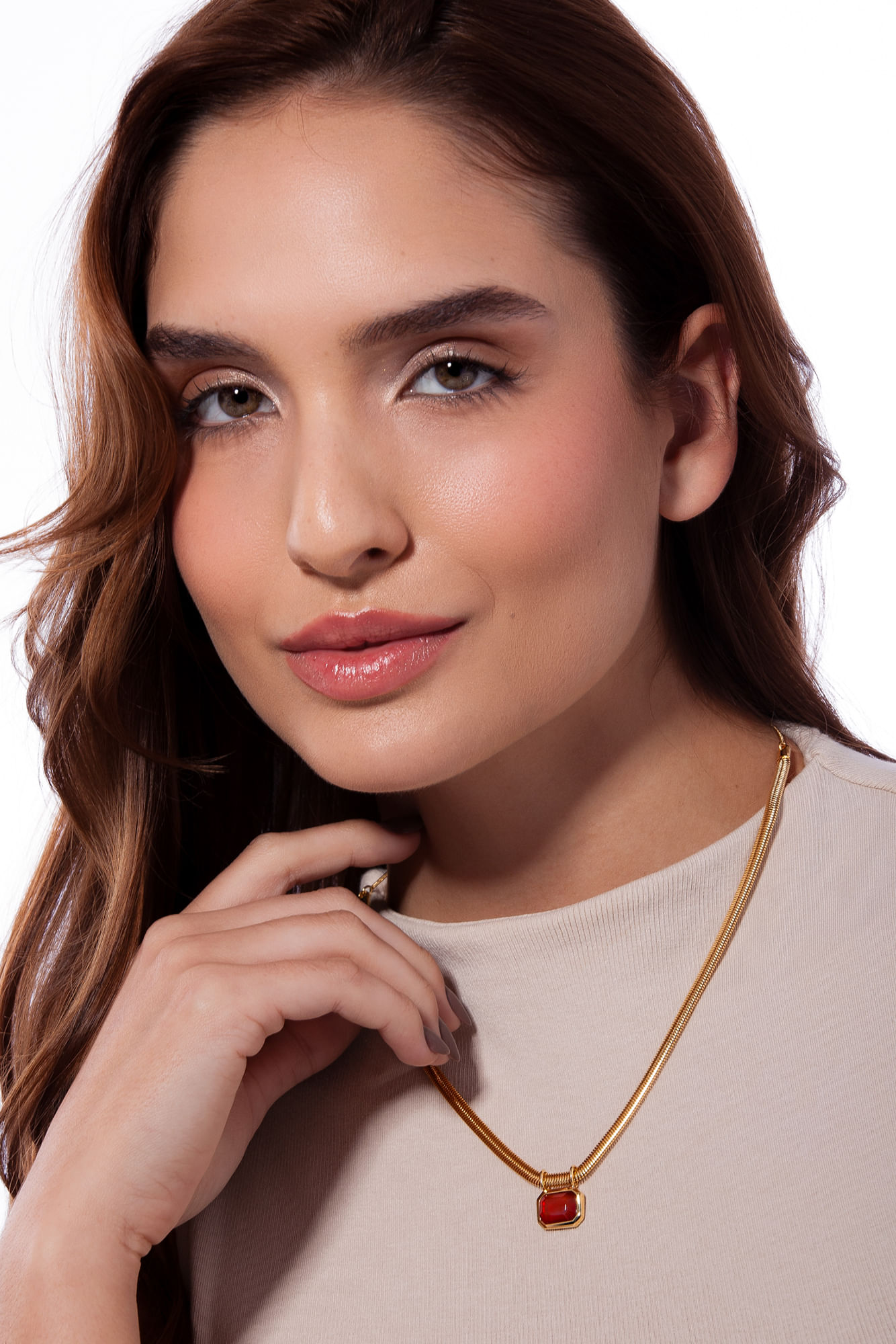 Colar Petrus Petit - Ágata Vermelha - Coleção Inéditos Julho Banho: Folheado a Ouro - Imagem 2