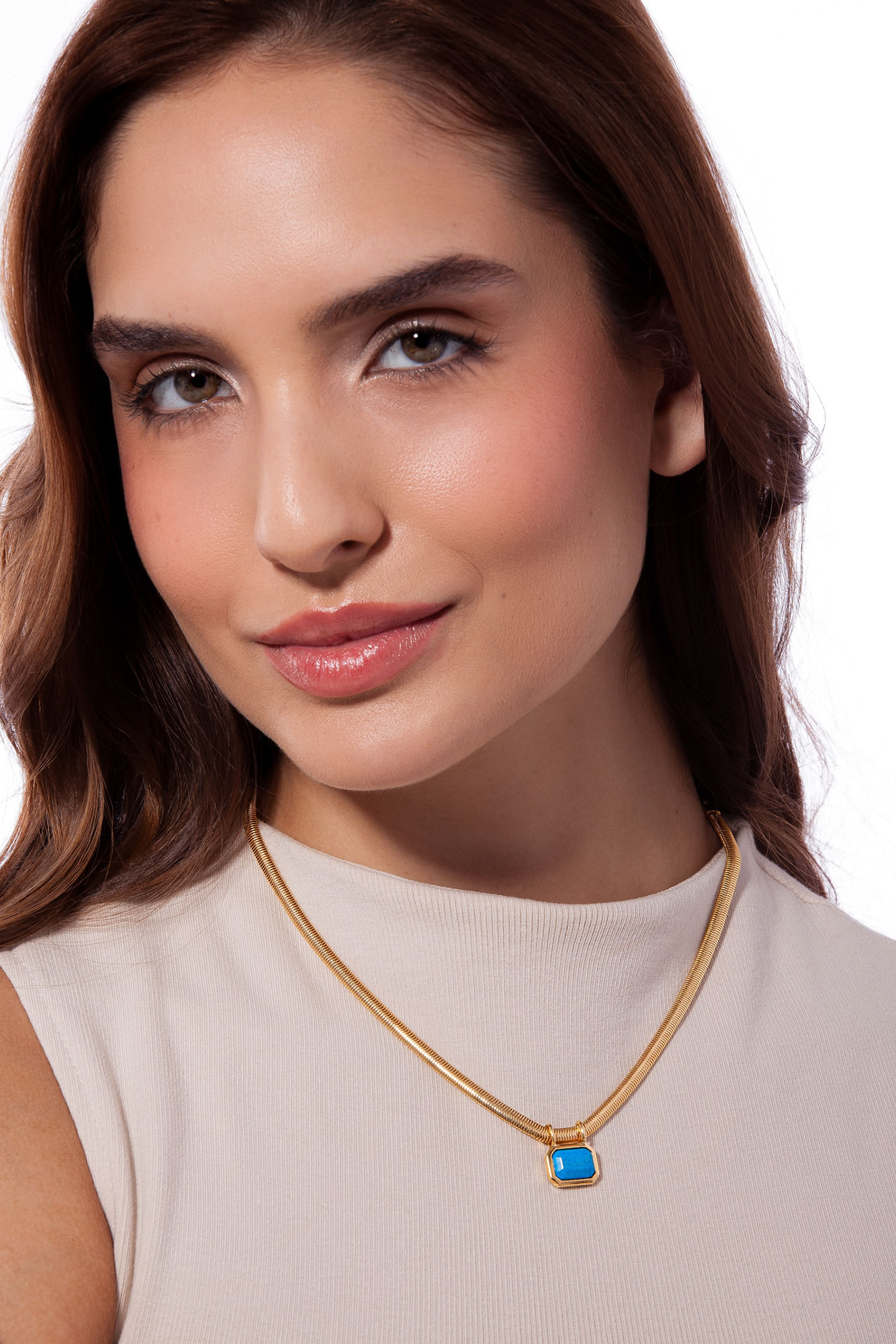 Colar Petrus Petit - Haulita Turquesa - Coleção Inéditos Julho Banho: Folheado a Ouro - Imagem 2