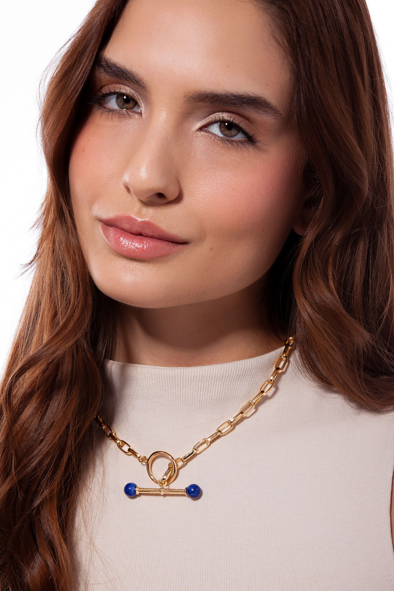 Colar Revés - Quartzo Azul Anil - Coleção Inéditos Julho Banho: Folheado a Ouro - Imagem 2