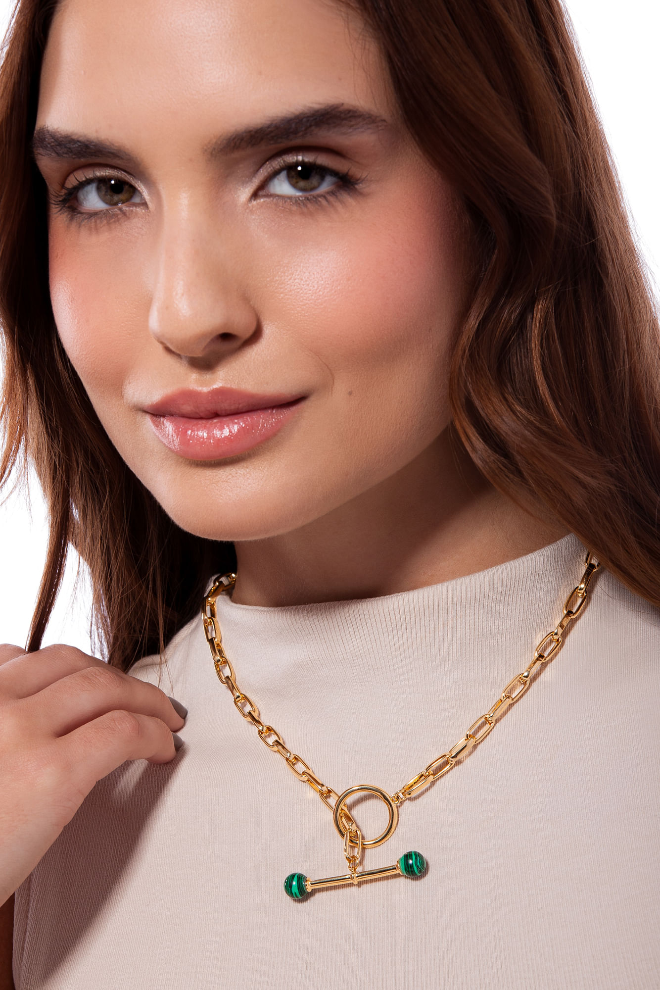 Colar Revés - Malaquita - Coleção Inéditos Julho Banho: Folheado a Ouro - Imagem 2