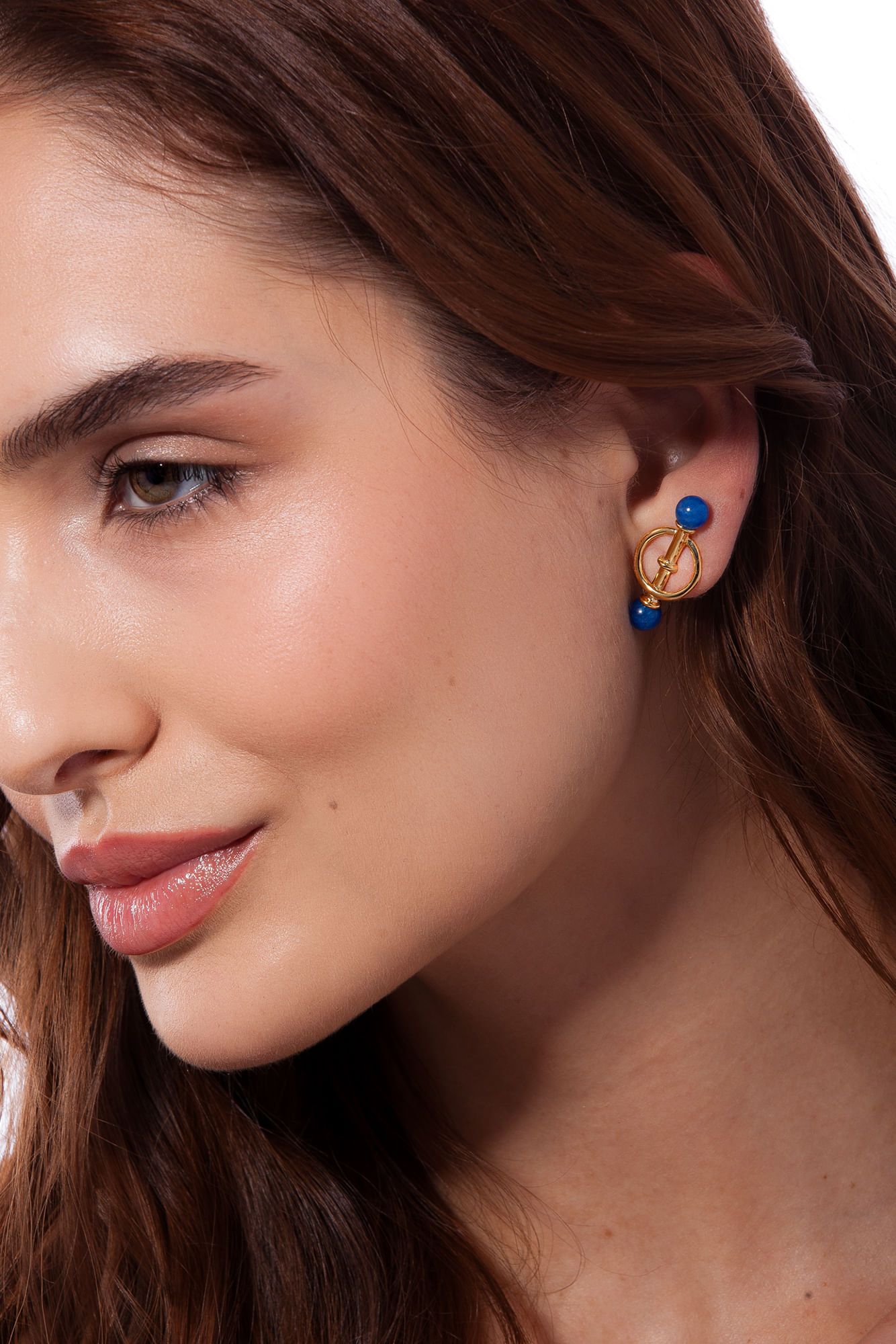 Brinco Revés - Quartzo Azul Anil - Coleção Inéditos Julho Banho: Folheado a Ouro - Imagem 2