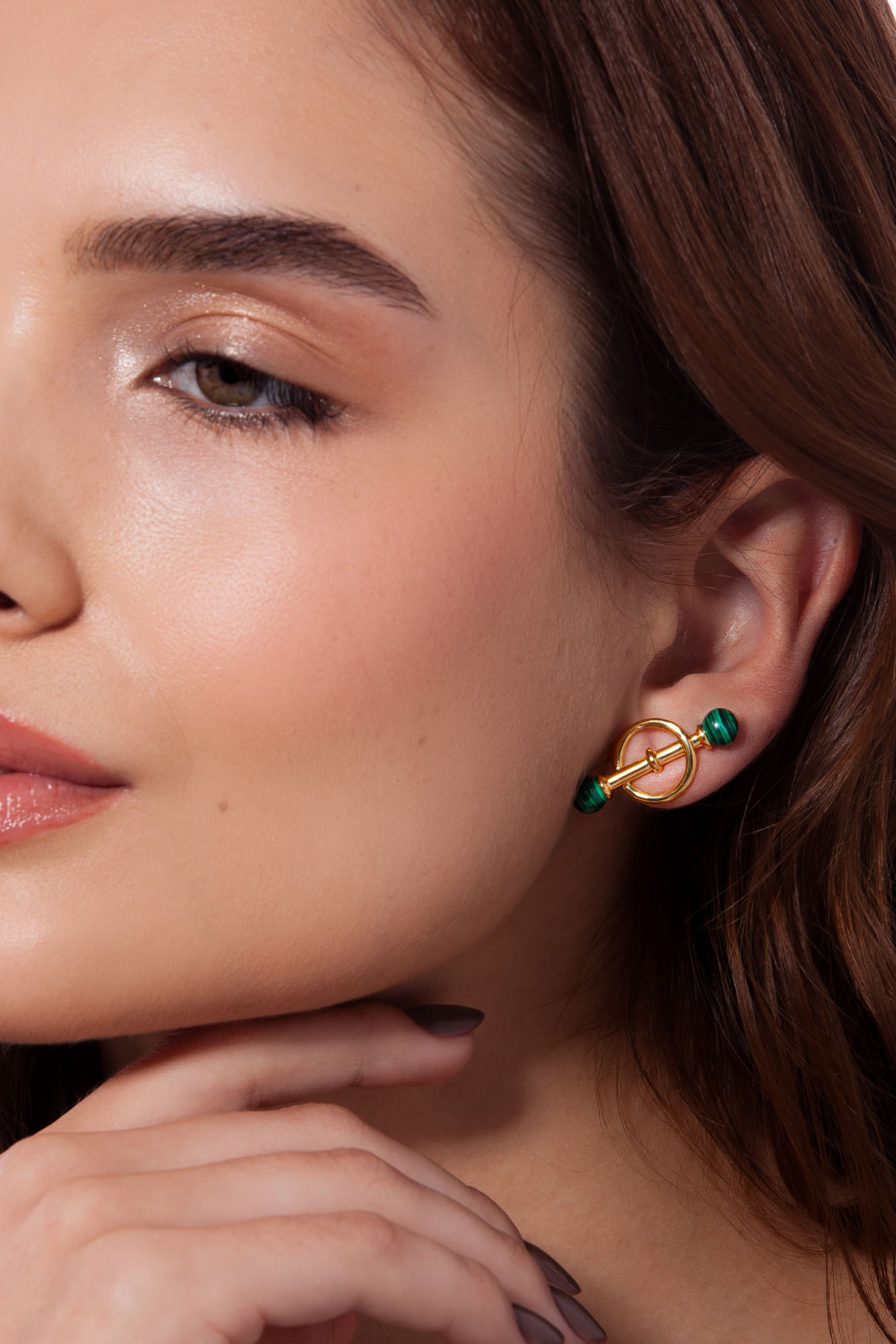 Brinco Revés - Malaquita - Coleção Inéditos Julho Banho: Folheado a Ouro - Imagem 2