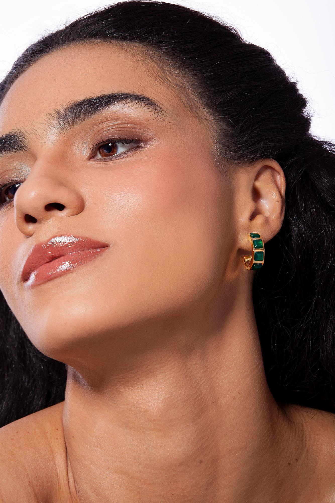 Brinco Argola Stone C - Ágata Verde - Coleção Ícones Banho: Folheado a Ouro - Imagem 2