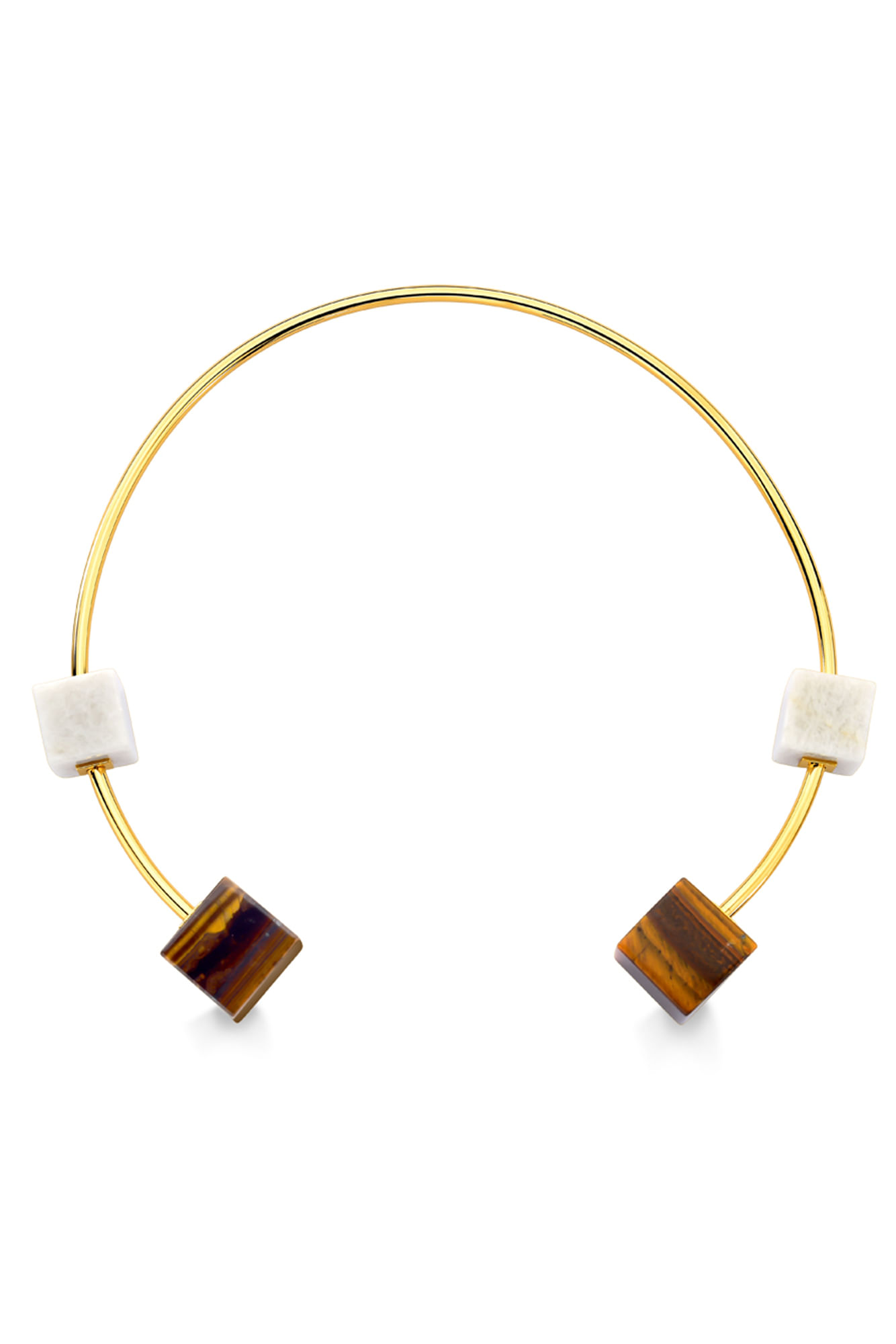 Colar Choker GL 02 - Olho de Tigre e Feldspato Natural - Coleção Amor ao Cubo Banho: Folheado a Ouro